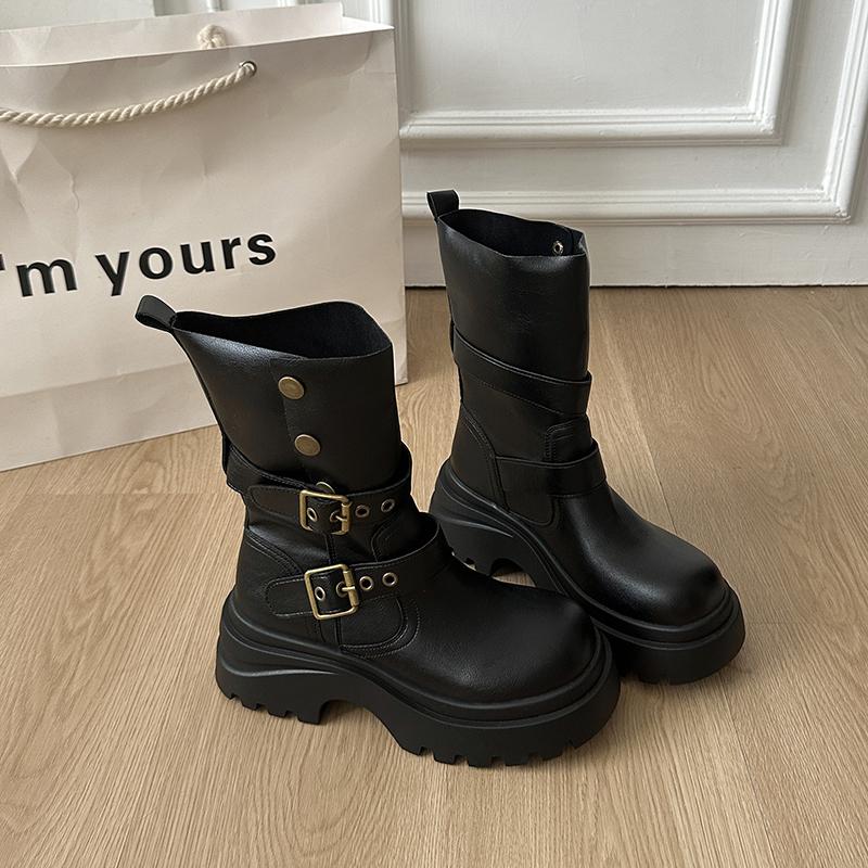 Fashion Winter Design Platform Heel Women Ankle Boots Fashion Slip On Height Increase Shoes Punk Style Short Botas De Mujer