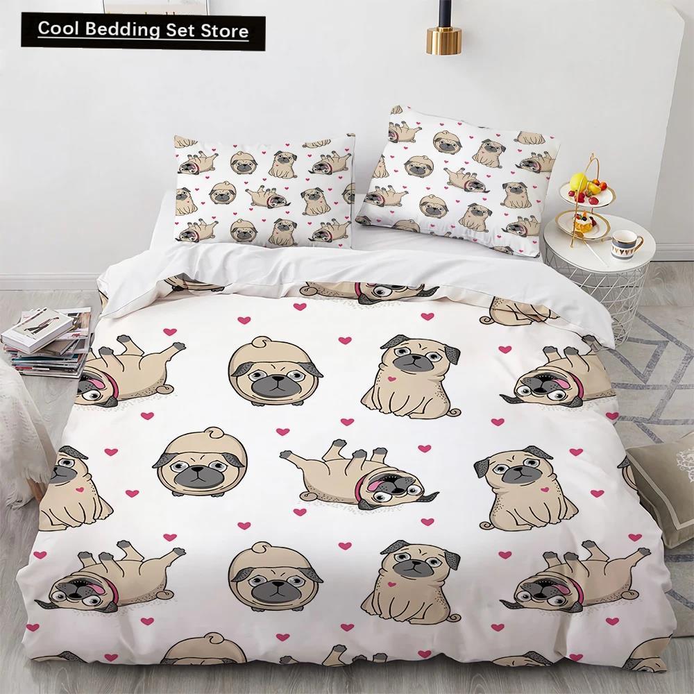 Corgi Dog King Queen Duvet Cover Yellow Cartoon Puppy Bedding Set For Kids Boys Girls Kawaii Pet Animal Pink 2/3Pcs Quilt Cover