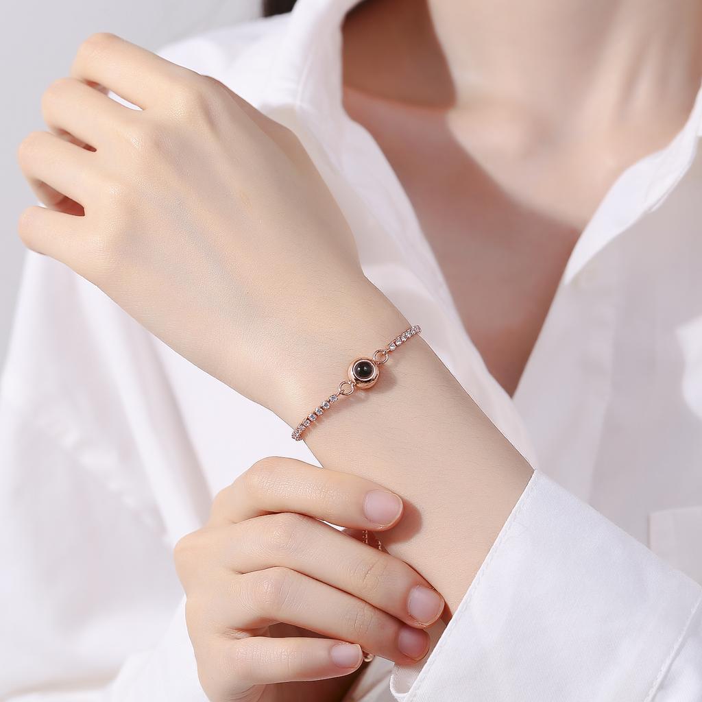 Luxusstil Schmuckdesign Benutzerdefinierte Foto Projektion Armband Kupfer Messing Zirkonia Damen Herren Tennis Kette Armband