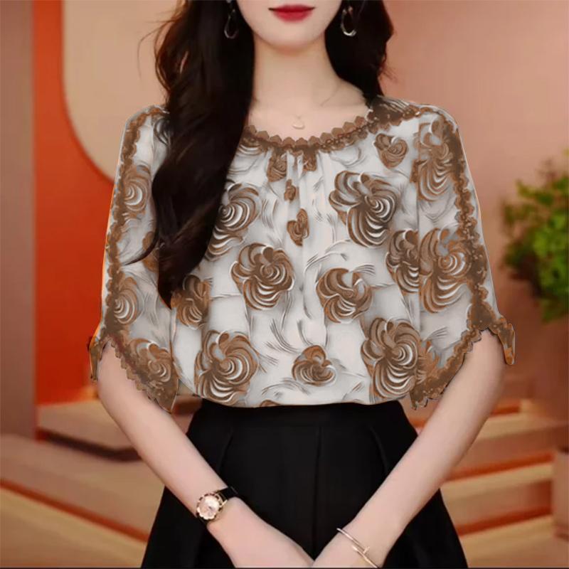 ZANZEA Women Casual Round Neck Short Sleeve Loose Floral Blouse