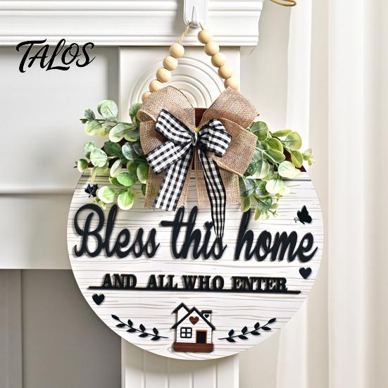 Rustic Farmhouse Door Hanger Welcome Sign for Front Porch, Round Wooden Hanging Handcrafted Plaque, Hanger, Thoughtful Gifts Neighbors Wreath