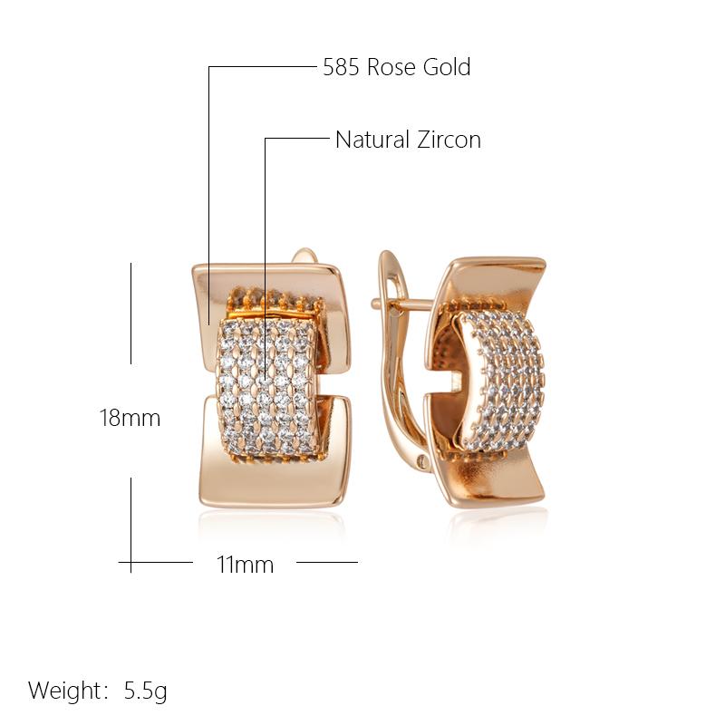 Geometry Full Natural Zircon Drop Earrings For Women  Rose Gold Color Daily Accessories High Quality Fine Jewelry