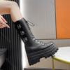 Fashion New Women's Roman Long Boots Autumn Winter Mid-calf Leather Punk Shoe Chunky Platform Casual Knight Boots High Heel Botas Mujer