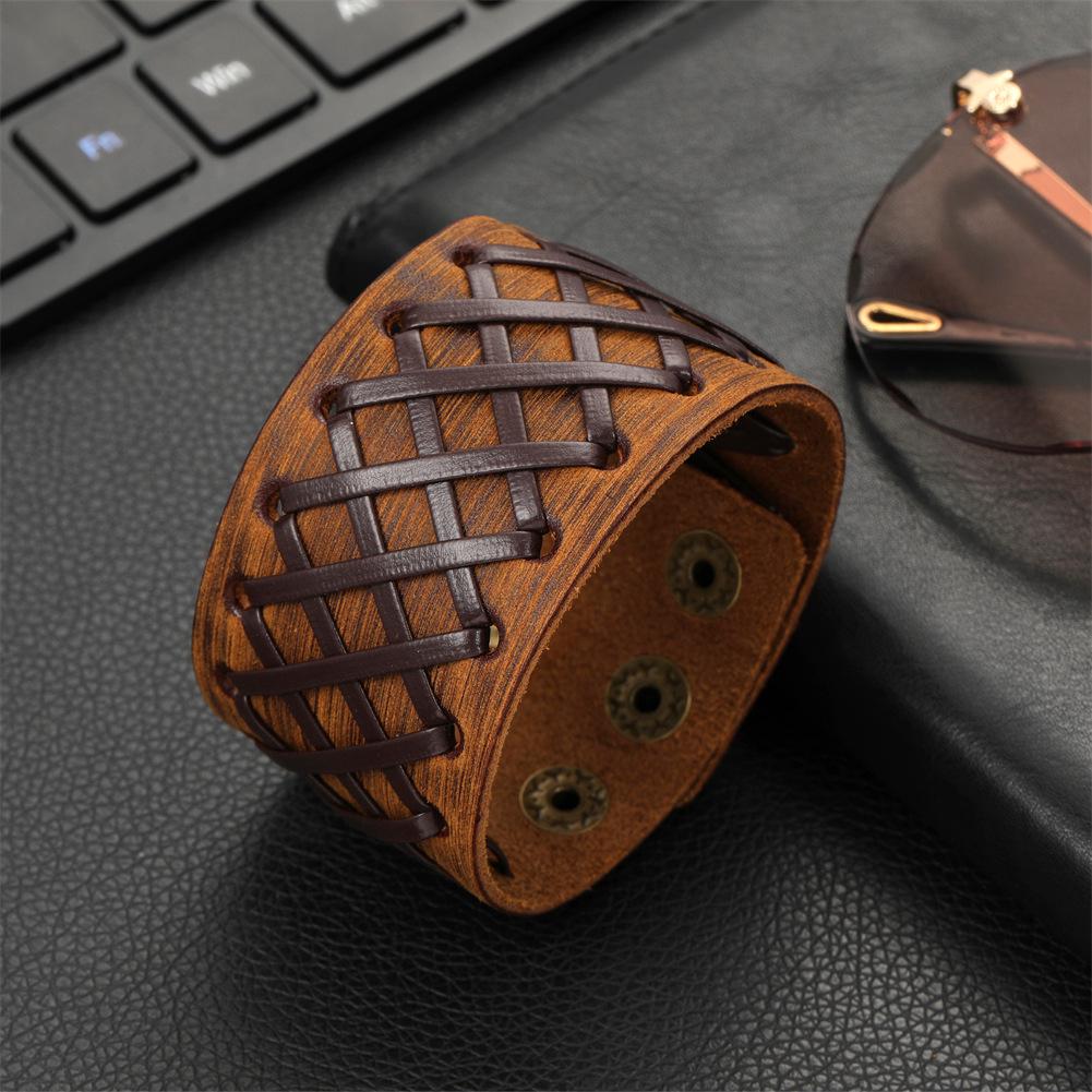 Men's European & American Retro Genuine Leather Punk Braided Bracelet - Multi-Layer, Adjustable.