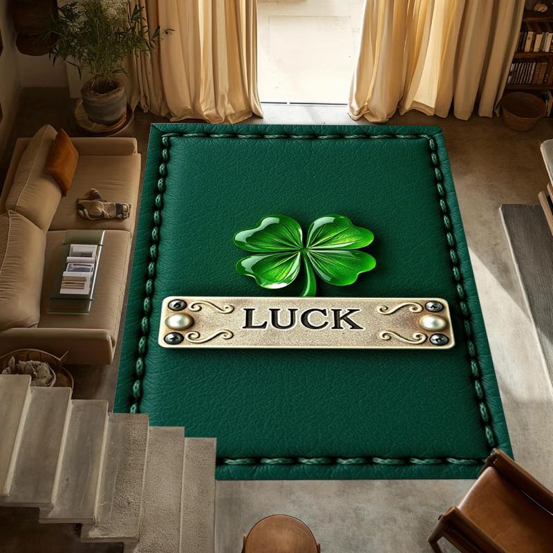 Green Clover Lucky Carpet LOVE LUCK Symbol Large Shamrock Area Rug for Living Room Bedroom Home Decor Non Slip Floor Mat Gift
