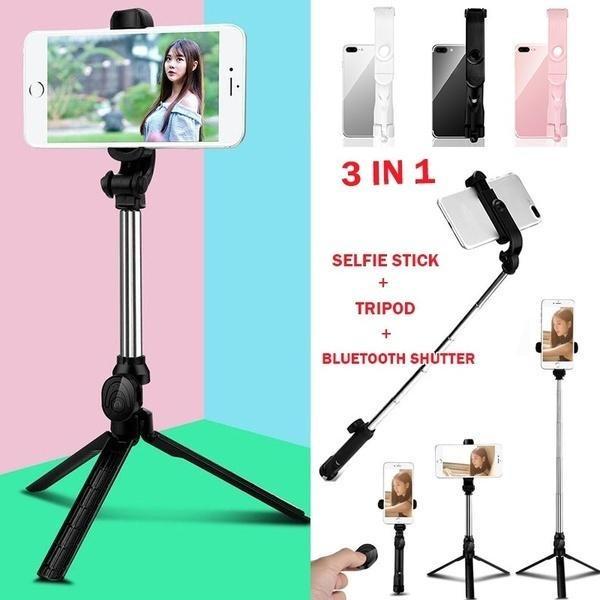 Mini Wireless Bluetooth Selfie Stick Monopod Extendable Tripod Selfie Stick & Double Phone Holder