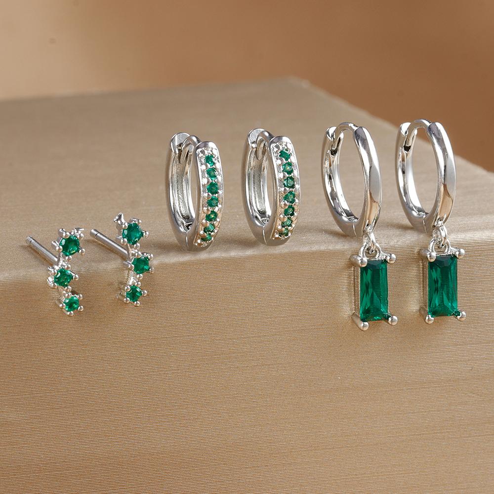 3 Pairs New Design Cubic Zirconia Square Hanging Earrings Set for Women Stainless Steel Huggies Dangle Earring Piercing Jewelry