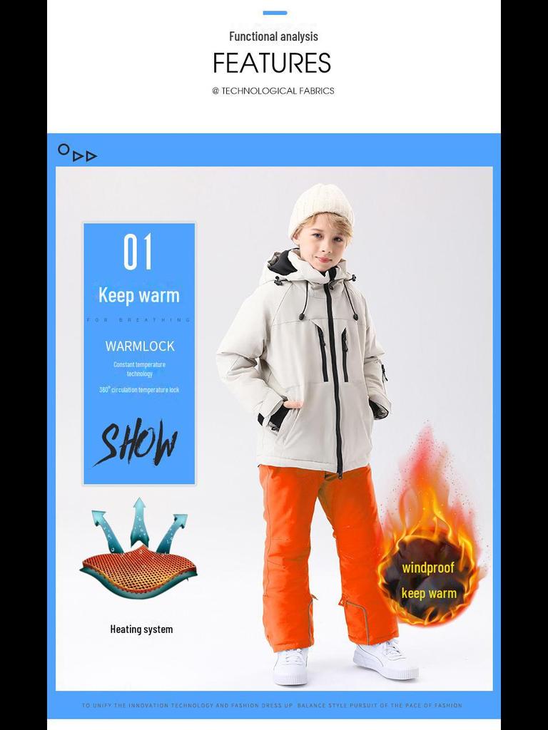 2023 Winter Children's Waterproof Ski Suit - Unisex Hooded, Breathable, and Insulated Jacket