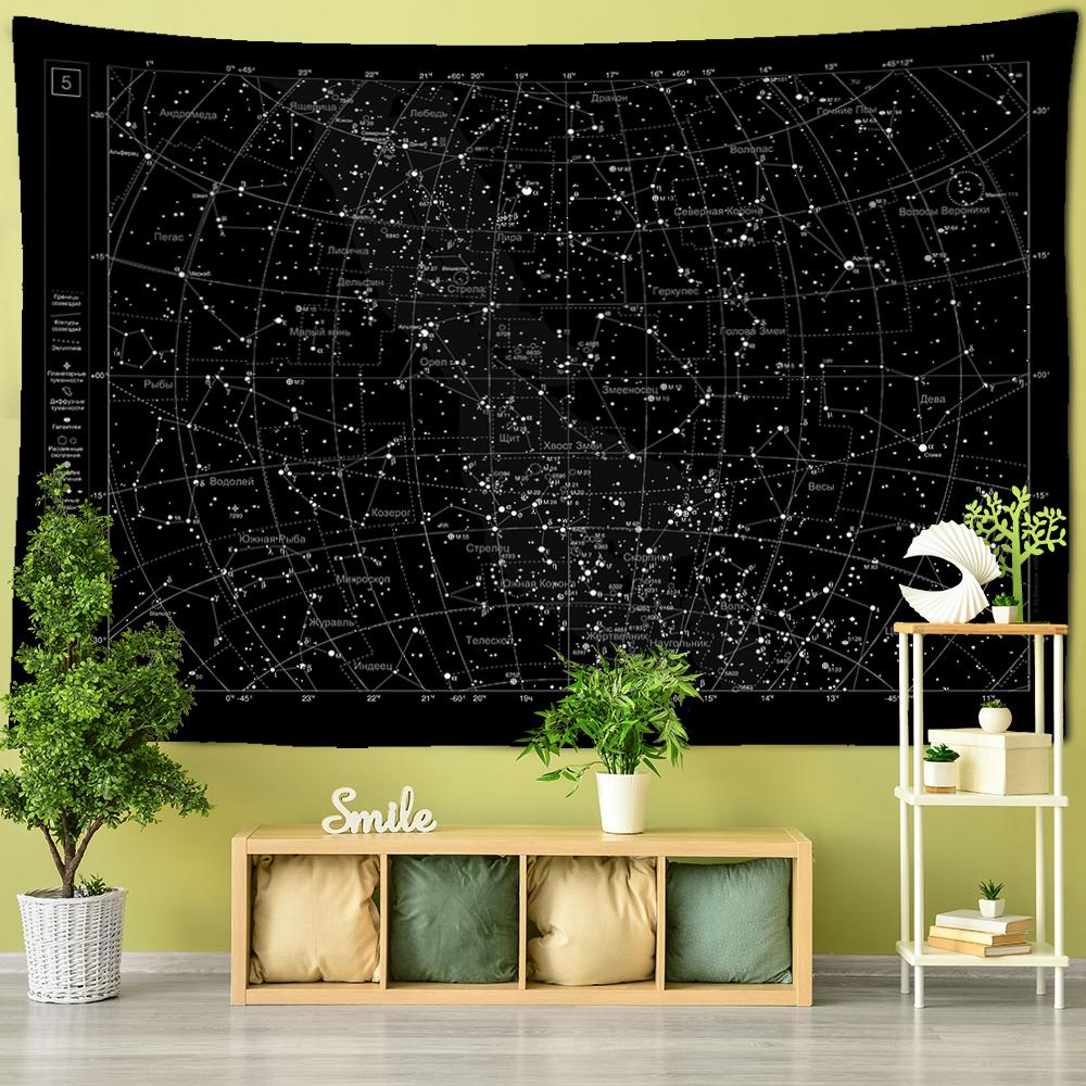 Tapestry Wall Wall Hanging Northern Hemisphere Sky Map Star Constellations Tapestry Black Background Interstellar Sky Wall Decor