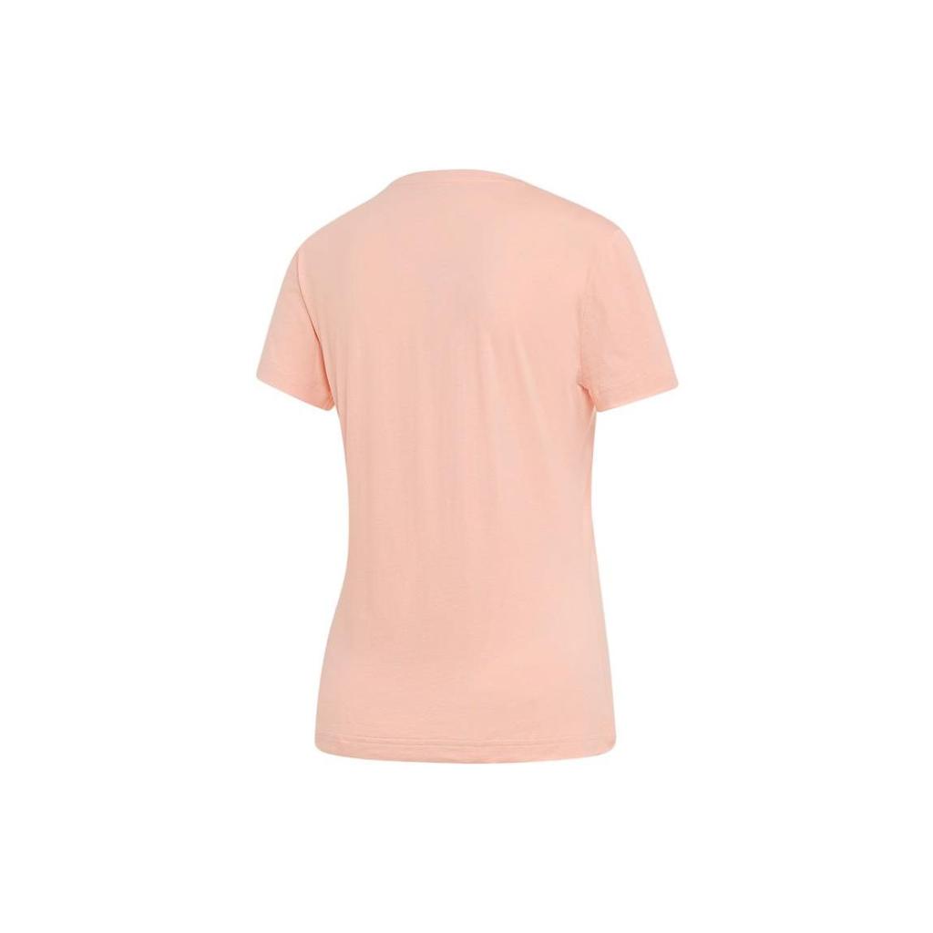 Adidas Solid Color Letter Logo Sports Fitness Short Sleeve T-Shirt Women Tops Pink EI4584