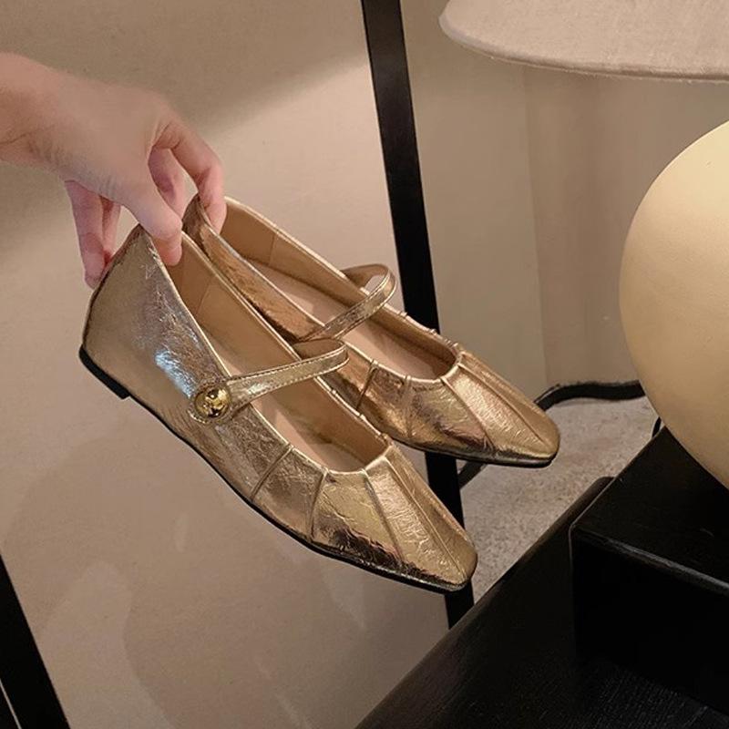 Grape Mother Summer New Temperament Small Square Head Folds Word with Shallow Mouth Mary Jane Bag Head Half Slippers Women's Summer