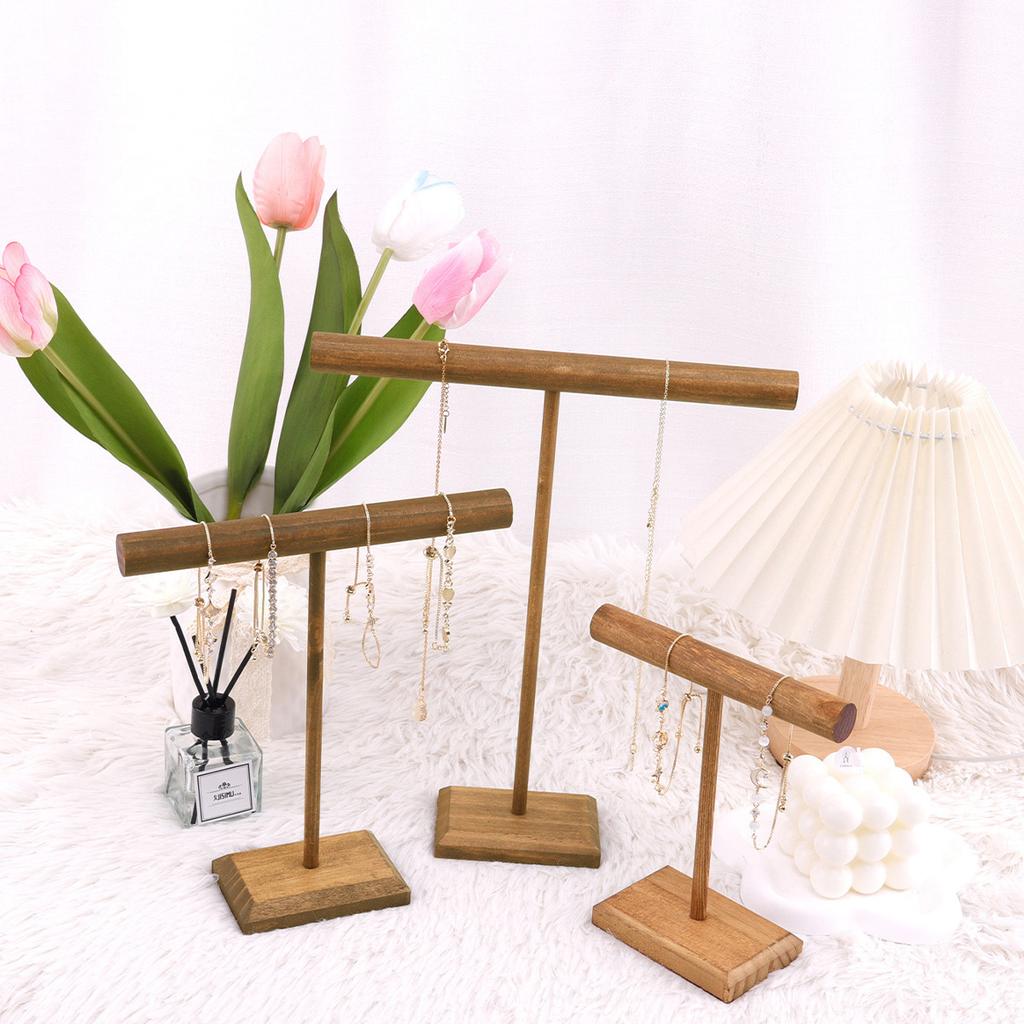 Wooden Jewelry Bracelet Storage Display Chain Watch T-Bar Rack Organizer Hard Stand Holder Jewelry Display Bracelet Display Rack