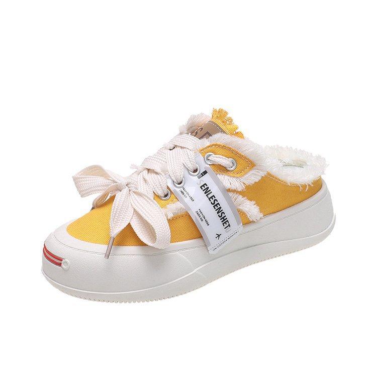Foreign trade baotou half slippers 2025 summer new muffin platform front lace-up fashion casual sports canvas shoes
