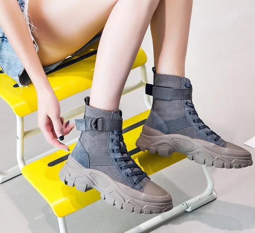 Fashion High Quality Canvas Motorcycle Punk Women Ankle Boots Spring Autumen Outdoor Sports Platform Boots Winter Chunky Booties Shoes
