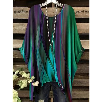 Women 's T-Shirt Simple Color Gradient Print Elegant Irregular Hem O- Neck Women's Clothing T-Shirt Vacation Clothes for Woman