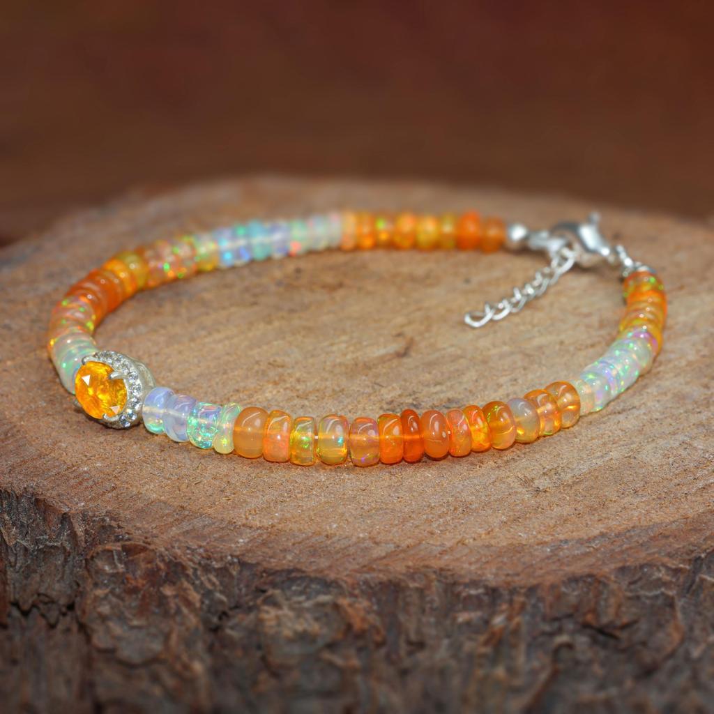 Feueropal Glatte Perlen Armband, Oranger Opal Ovaler Anhänger Goldarmband, Zartes Armband, Oktober Geburtsstein, Geschenk für Sie
