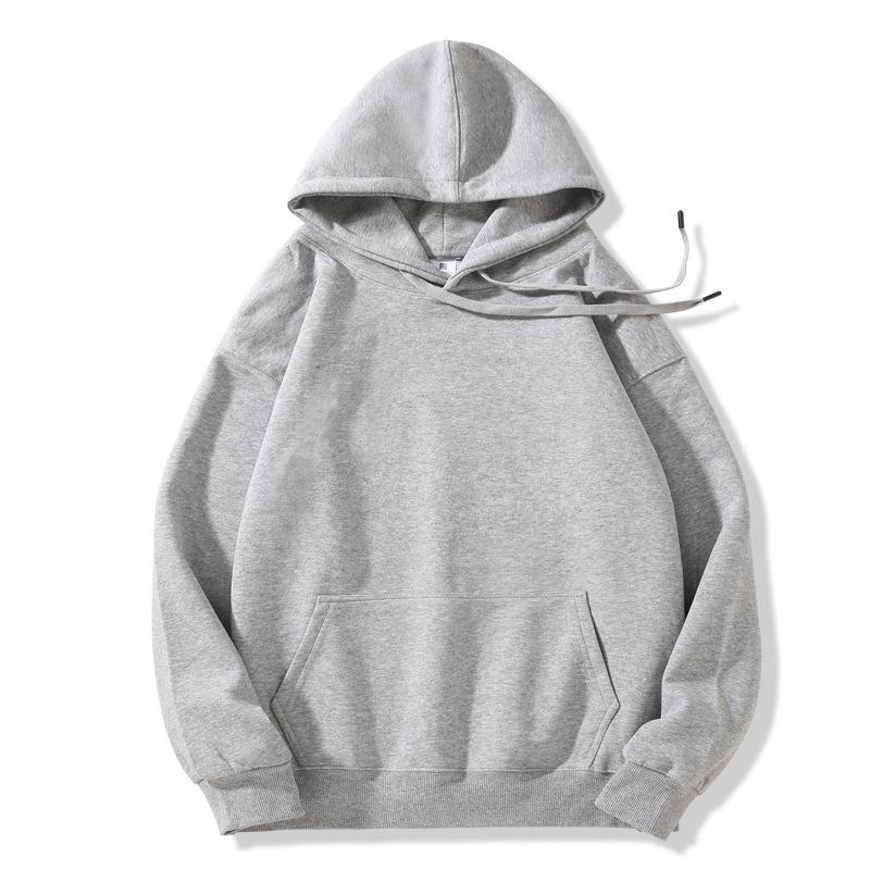 320g Men's Solid Color Loose Cotton Hoodie with Two-way Zipper, Plus Size, Casual Pullover Sweatshirt
