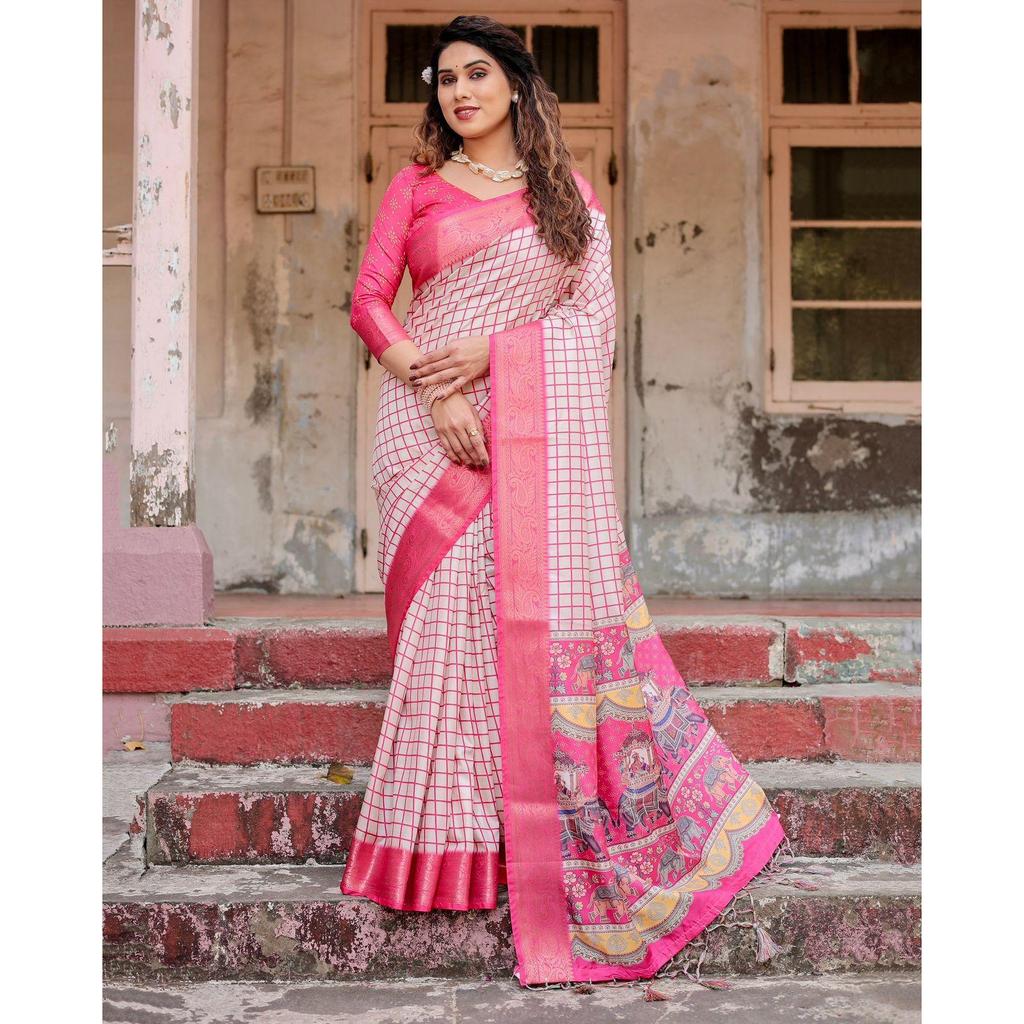 Pure Silk Digital Printed Saree, Exuding Regal Charm With Its Rich Pallu And Intricate Brocade Blouse