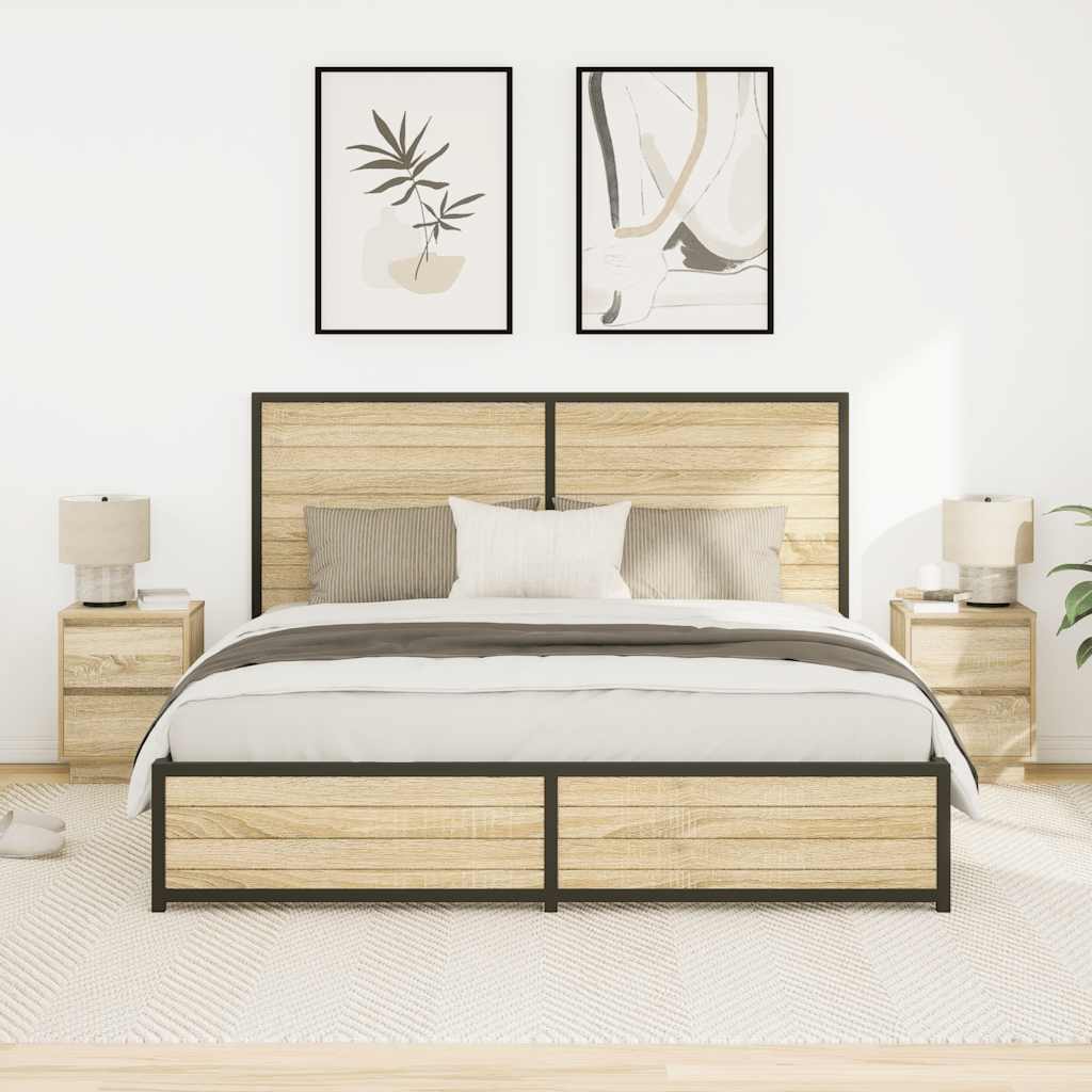 Nightstands with LED Lights 2 Pcs. Sonoma Oak 38x34x50 cm