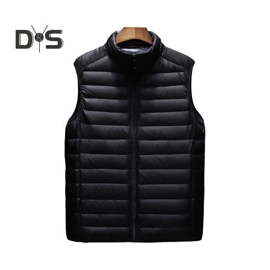 Men Cotton Vest Stand Collar Sleeveless Zipper Placket Lightweight Quilted Waistcoat Solid Color Cotton Vest Jacket with Pockets
