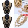 Collier Oversize Style Européen Orné de Perles Dorées au Design Géométrique pour Femmes