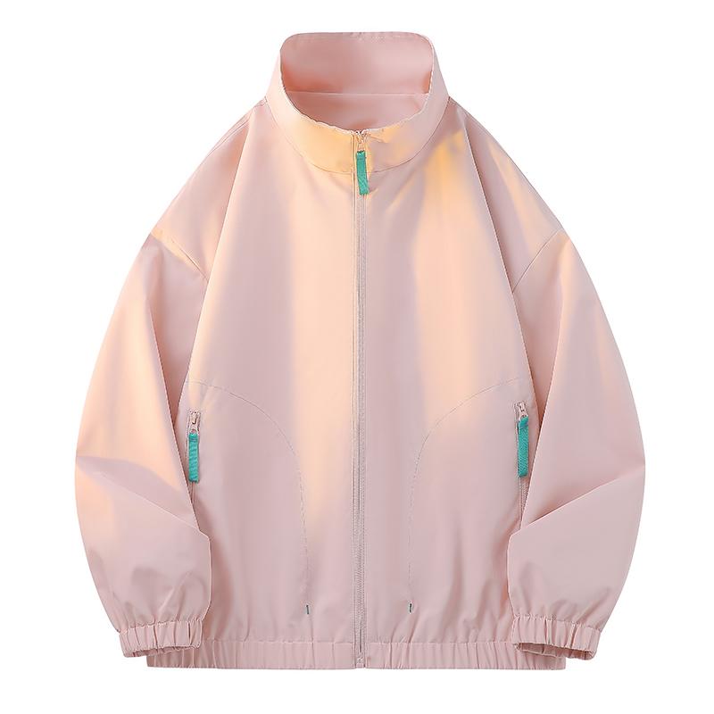 Men Stand Collar Zip Up Windbreaker Jacket Contrast Zipper Loose Casual Outerwear