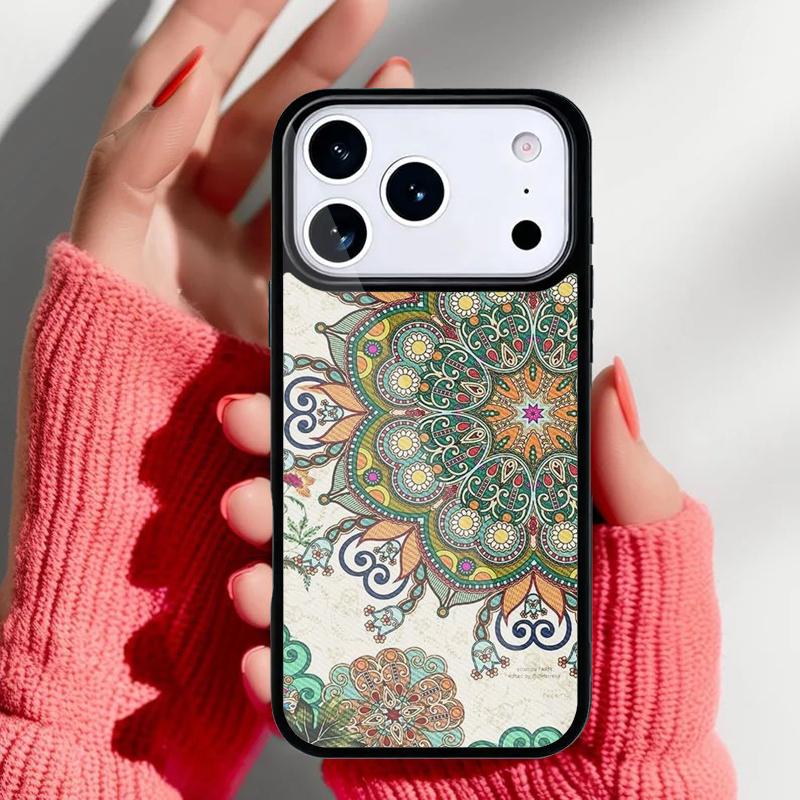 Elegant Mandala Floral Design Phone Case for iPhone 17 16 15 14 13 Pro Max Back Cover for 12 11 Pro Coque