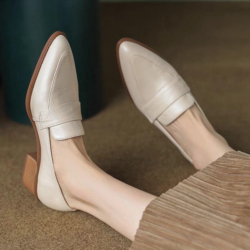 

Sheepskin leather pointed versatile small leather shoes for women s spring and autumn news.cm medium heel single shoes for women 35