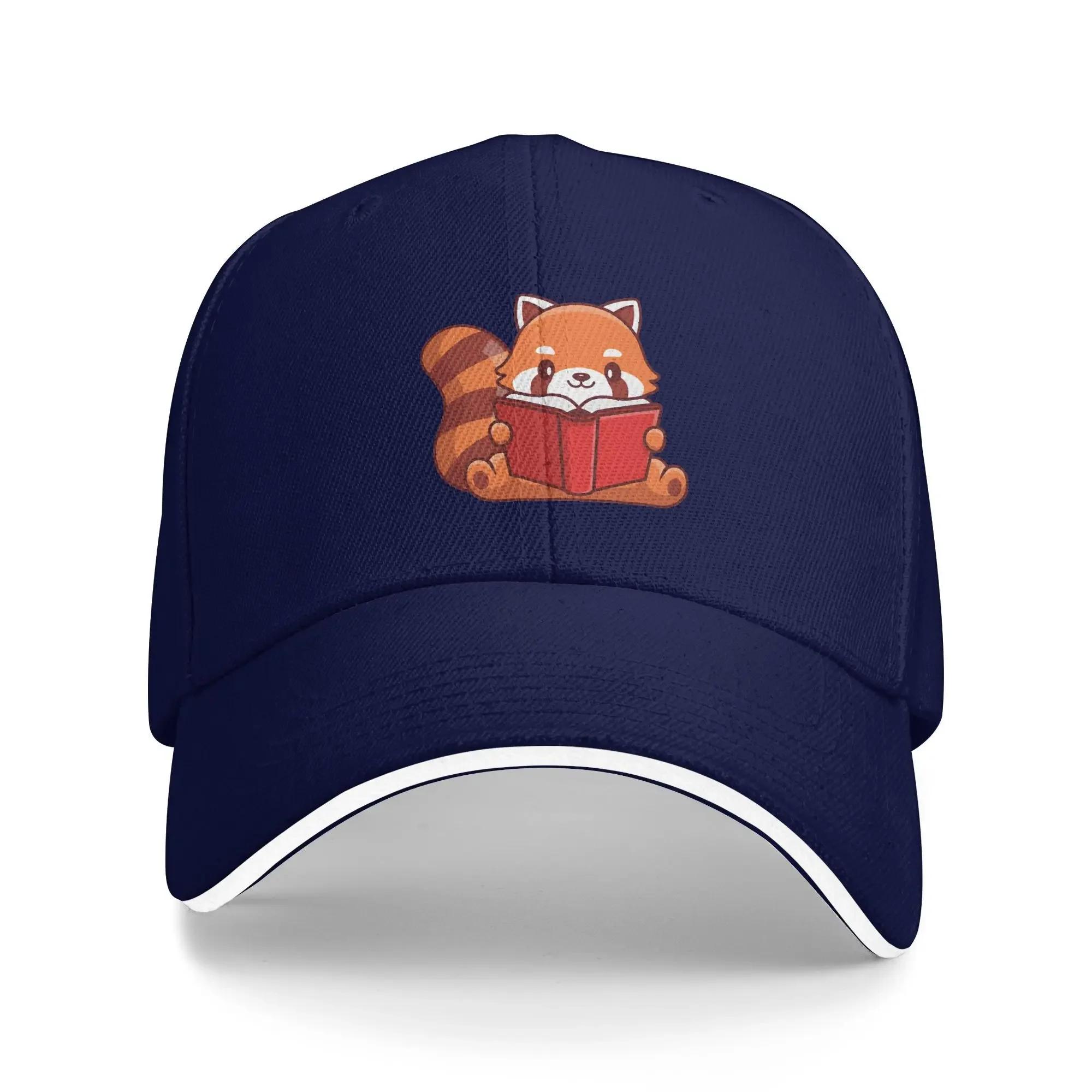 

Red Panda Reading Book Baseball Cap Women Unisex Custom Logo Trucker Hat Summer yk Funny Hunting Camping Sun Visor Baseball Caps Adjustable