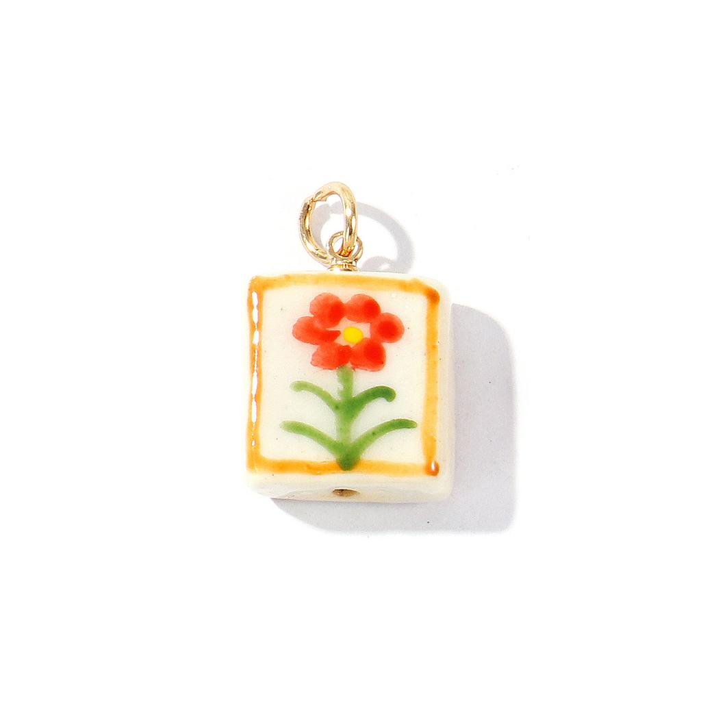 2 Pcs Ceramic Charms Multicolor Flower Rainbow Hand Drawing Double Sided Brass 18K Gold Plated Pendants For DIY Necklace Making