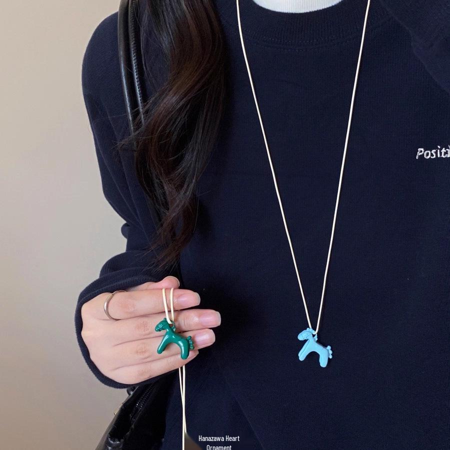 2025 Retro Red Drip Glaze Pony Pendant Necklace: Elegant Women's Long Sweater Chain Accessory