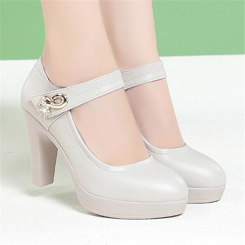 Block Heel Platform Pumps Spring Autumn Women Shoes 2025 Women Buckle Strap High Heels Shoes Ladies Elegant Black Office Shoes