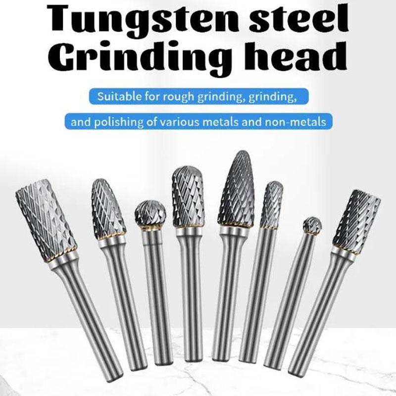 8pcs Tungsten Steel Grinding Head 6mm Carbide Mini Drill Diamond Burs Material Accessories Rotary File Metal Milling Cutter Tool