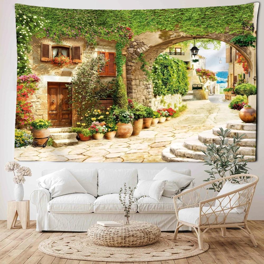 Cabin Architecture Landscape Tapestry Wall Hanging Bohemian Minimalist Art Hippie Tapitz Bedroom Living Room Home Decor