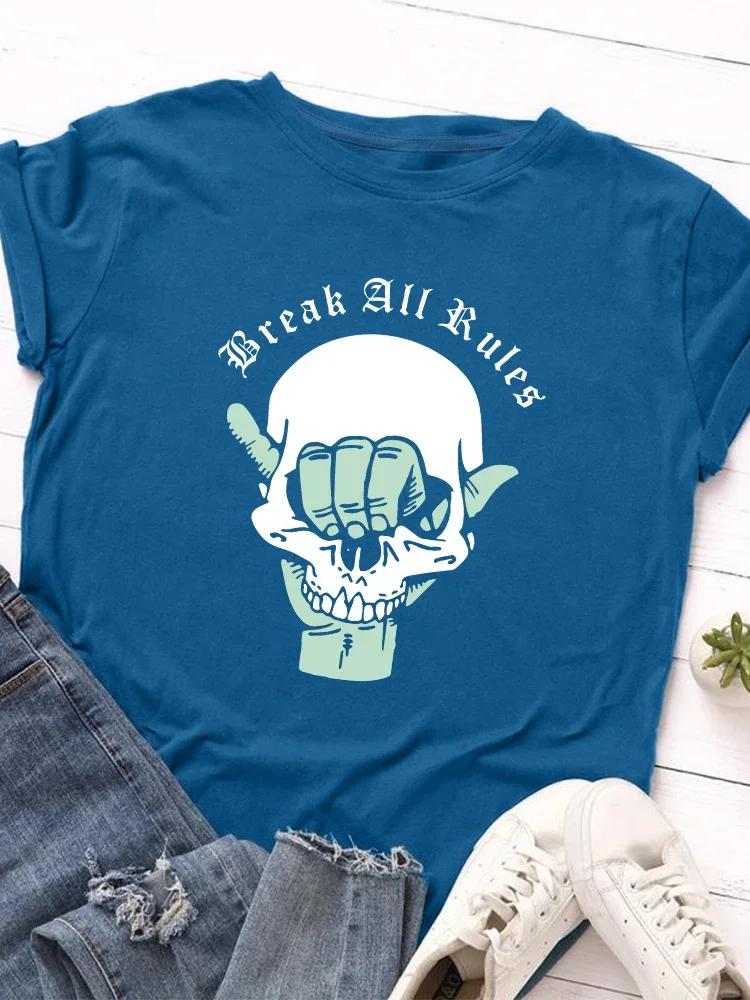 Break All Rules Skull Head Print Women T Shirt Short Sleeve O Neck Loose Women Tshirt Ladies Tee Shirt Tops Camisetas Mujer