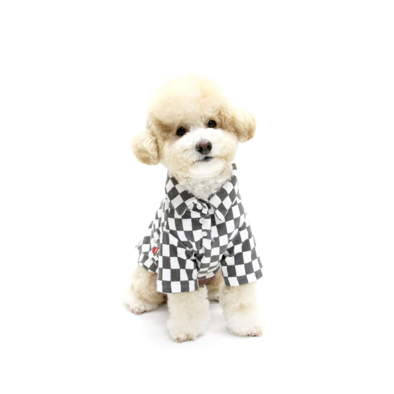 CHECKERBOARD COLLAR TSHIRT-GRAY M