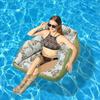 Inflatable Pool Lounge Chair with Cup Holder Tropical Leaf Print Blow-Up Water