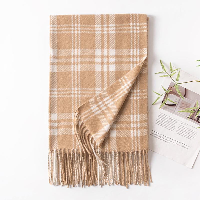 

Imitation cashmere shawl scarf high-end sense autumn and winter plaid versatile student scarf temperament plaid fringed scarf 65*200