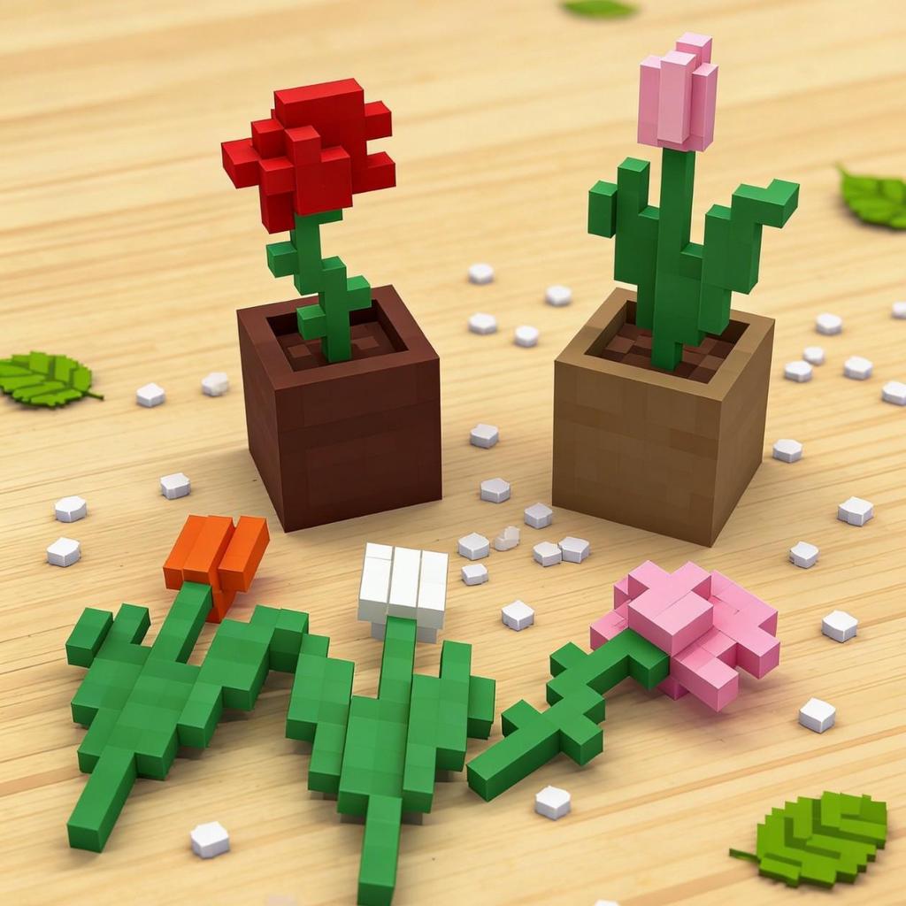 Minecraft Rose Tulip Desktop Ornament – Holiday Gift Idea