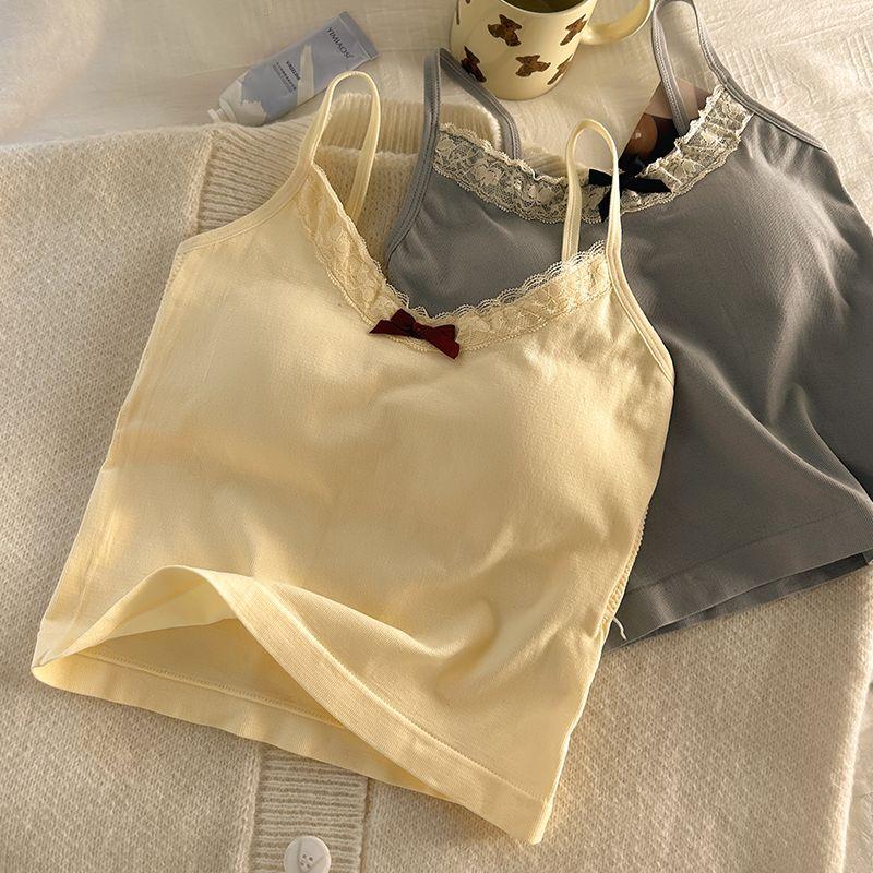 Camisole Vest Summer Cute Niche Design Sense Outer Wear Slimming Chest Pad Slim Sleeveless Metal Free Underwear