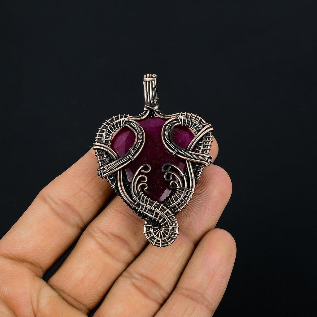 Ruby Pendant Gemstone Jewelry, 999 Copper Wire Wrapped Handmade Pendant, Latest Design Jewelry