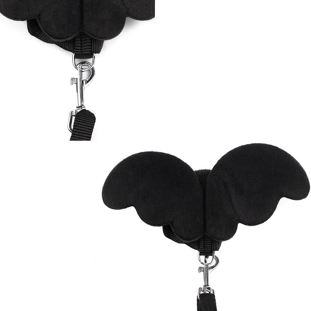 Harness with wings for small dogs and cats with a leash S 2-3.5 kg (black)