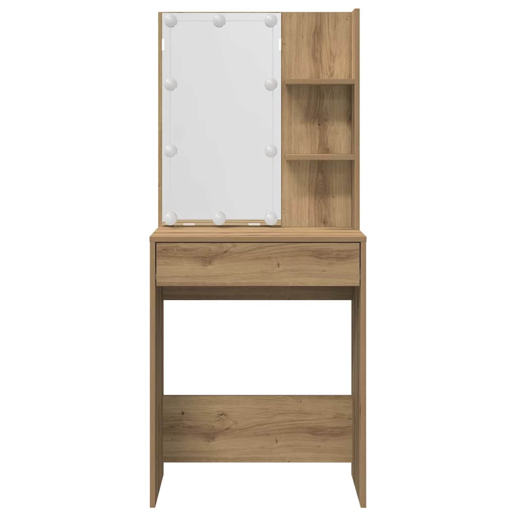 Toaletka Z Oświetleniem Led Dąb Artisan Materiał Drewnopochodny