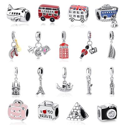 925 Silber Anhänger Liebe Reisen London Bus Koffer Paris Perlen für DIY Armbänder Halsketten Damenschmuck