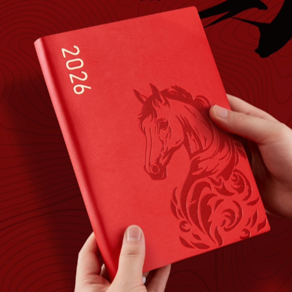 PU Leather Year of Horse Notebook Stationary Wear-resistant Office Journal Diary Notepad Thickened Portable Class lined NoteBook