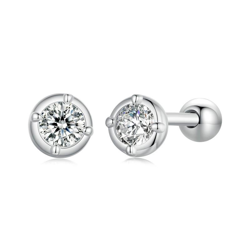 WOSTU Classical Round 0.1 CT Moissanite Stud Earrings For WOmen 925 Sterling Silver Original Earrings Moissanite Wedding Jewelry