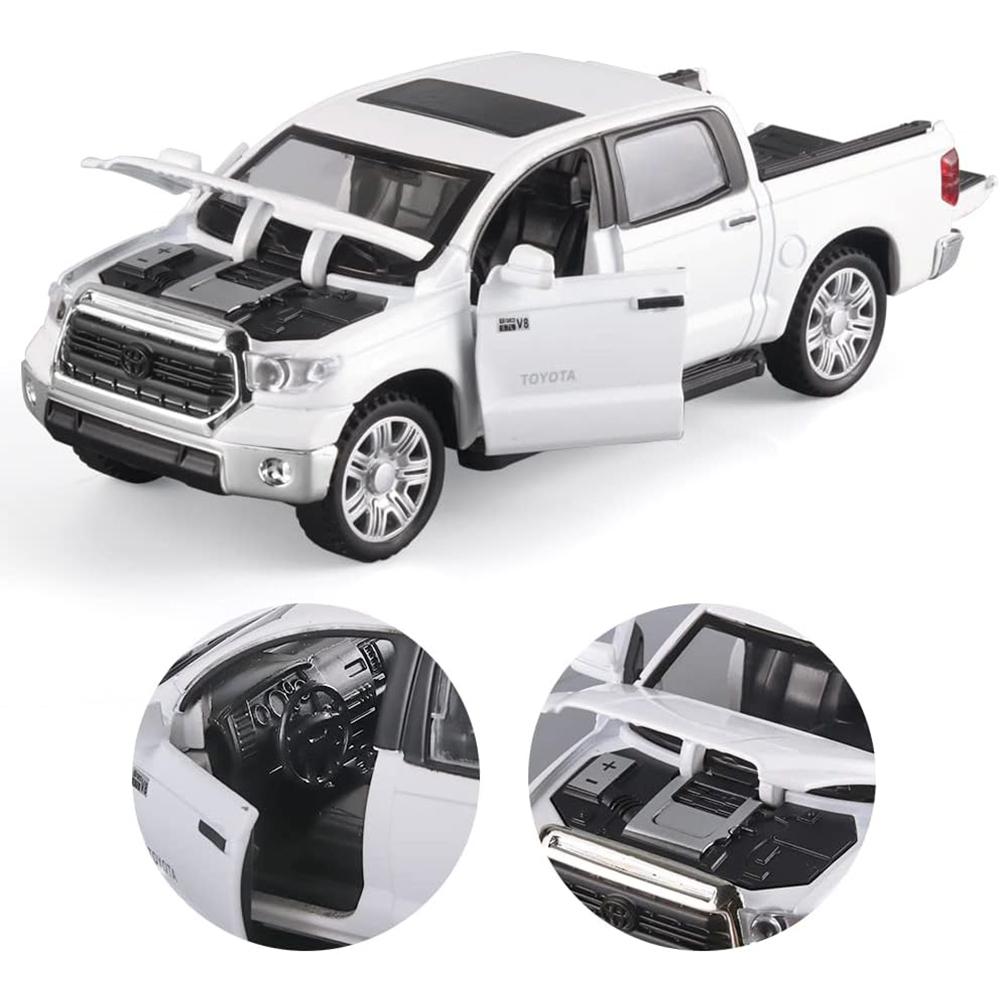 Toyota Tundra Pickup-Trucks im Maßstab 1/32, Druckguss-Autos, Modellspielzeug, Zinklegierungsspielzeug mit Ton und Licht, Rückzug, Geburtstagsgeschenke für Kinder