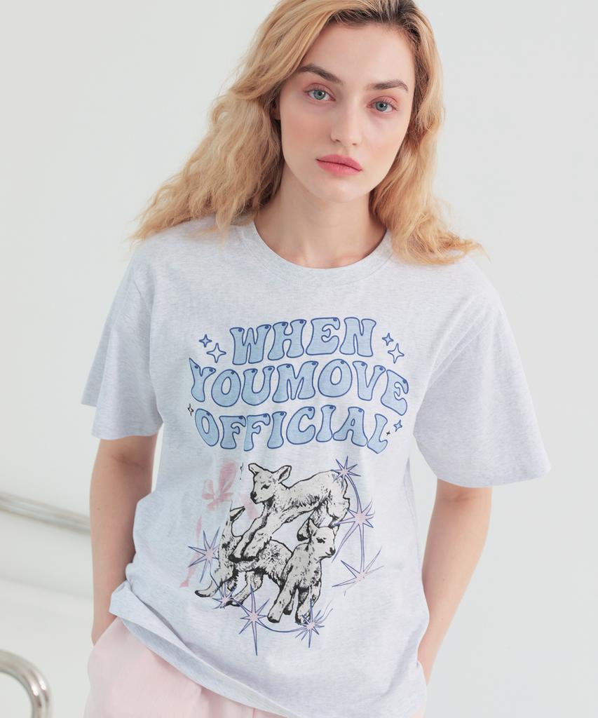 WHEN YOU MOVE Animal Graphic Short Sleeve T-Shirt L/Grey (Lamb)