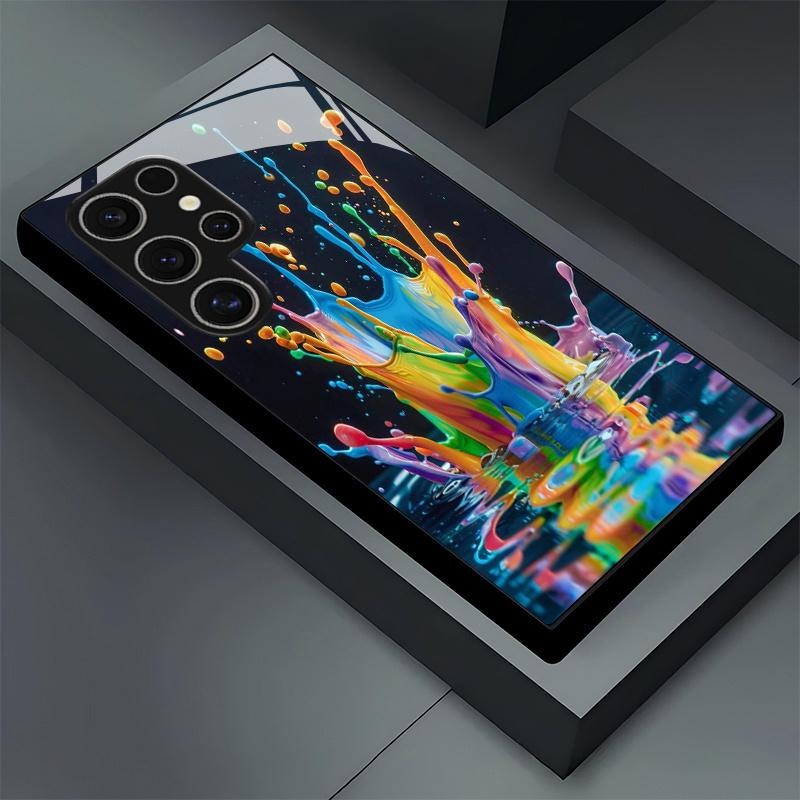 Color ink patterned glass phone case suitable for Samsung Galaxy S26 S25 S24 S23 S22 S20 FE/Ultra/Plus anti drop back cover