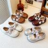Princess Shoes for girls2026Spring and Autumn Children's Korean Style Floral Cross-Strap Mary Jane Leather Shoes for Little Girls